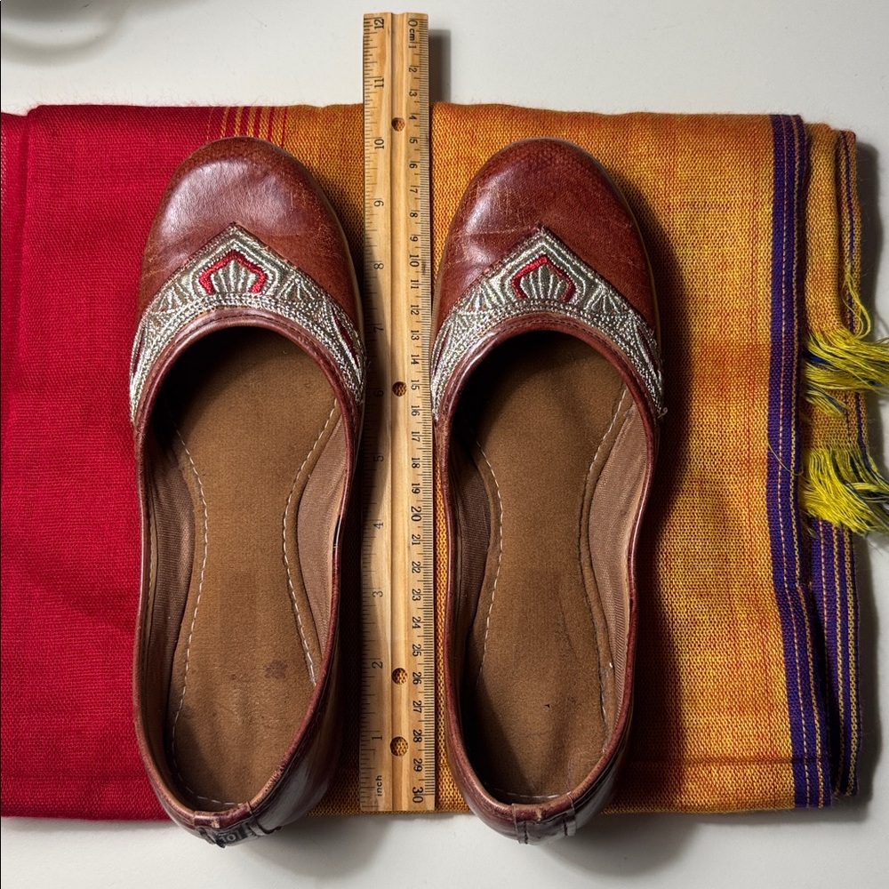 Brown and Silver Embroidered Flats, dark burnt orange color. See pix for size.